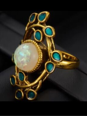 Vintage Celestial Opaline Halo Ring